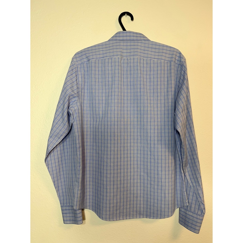 UNTUCKit Mens Small Blue Plaid Wrinkle Free Two Ply Cotton Button Down Shirt - Picture 4 of 7